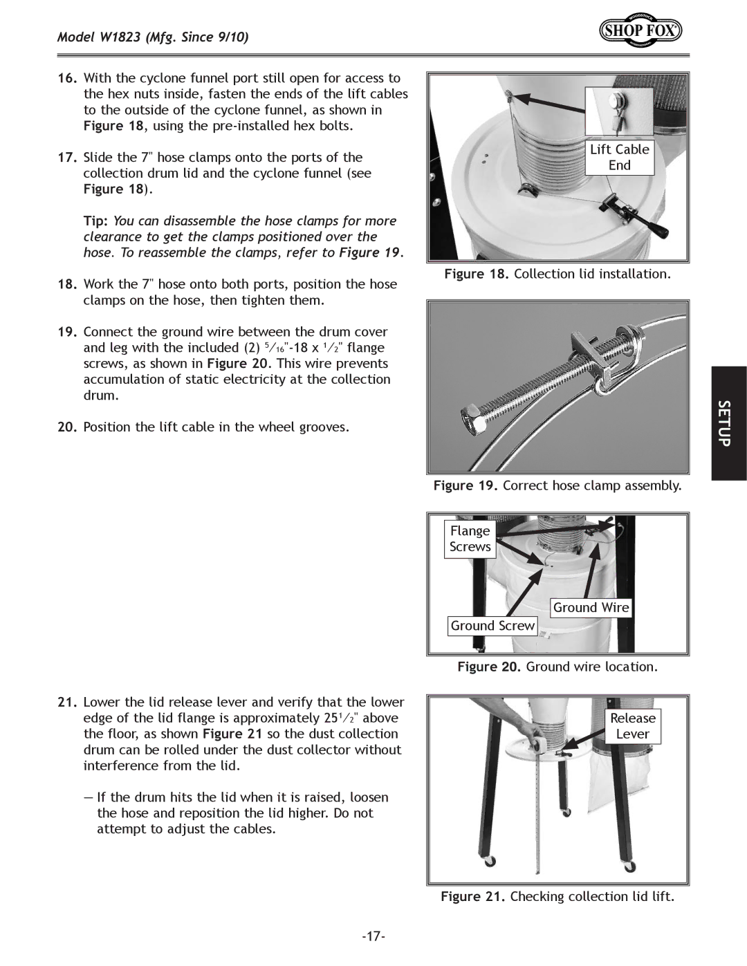 Woodstock W1823 manual Collection lid installation 