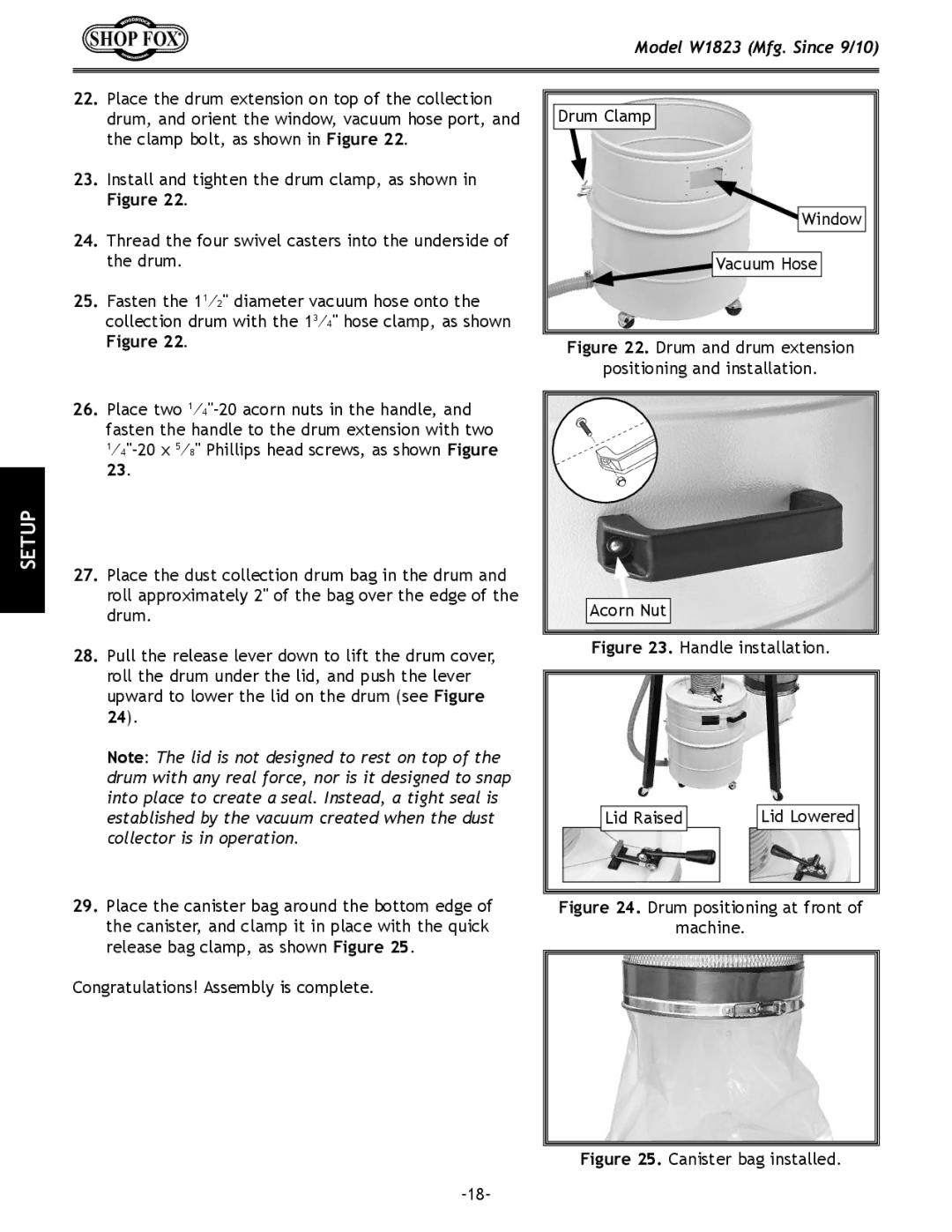 Woodstock W1823 manual Canister bag installed 