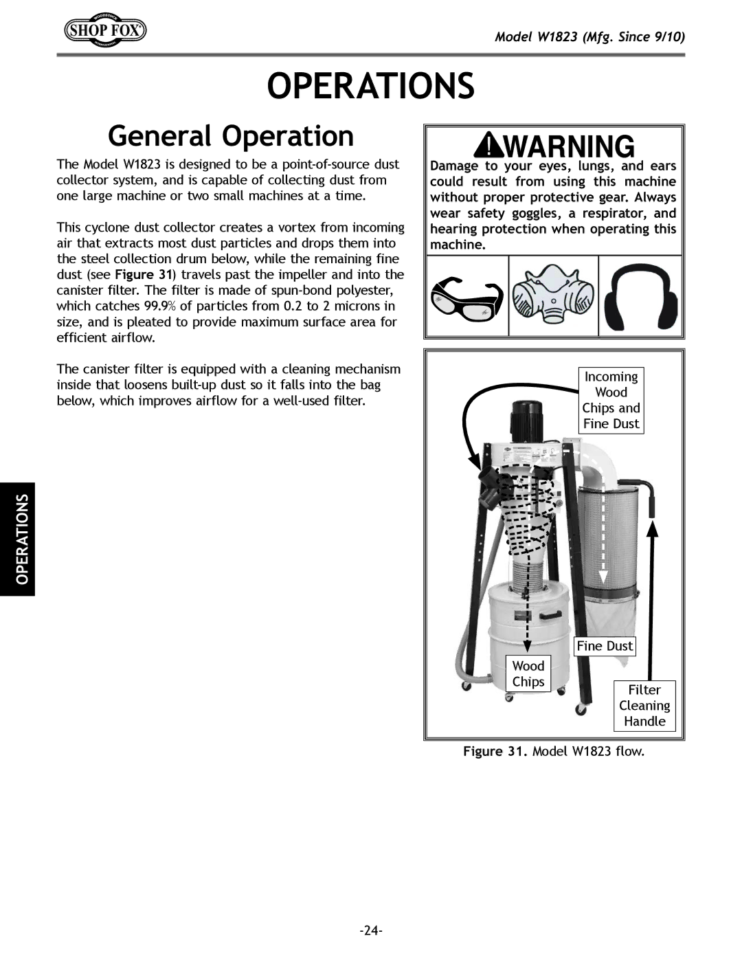 Woodstock W1823 manual Operations, General Operation 