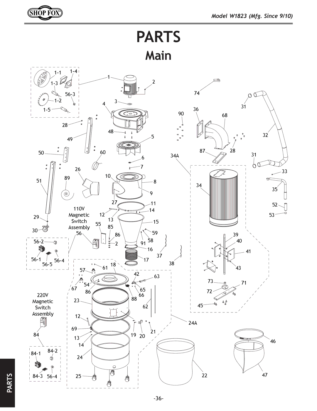 Woodstock W1823 manual Parts 