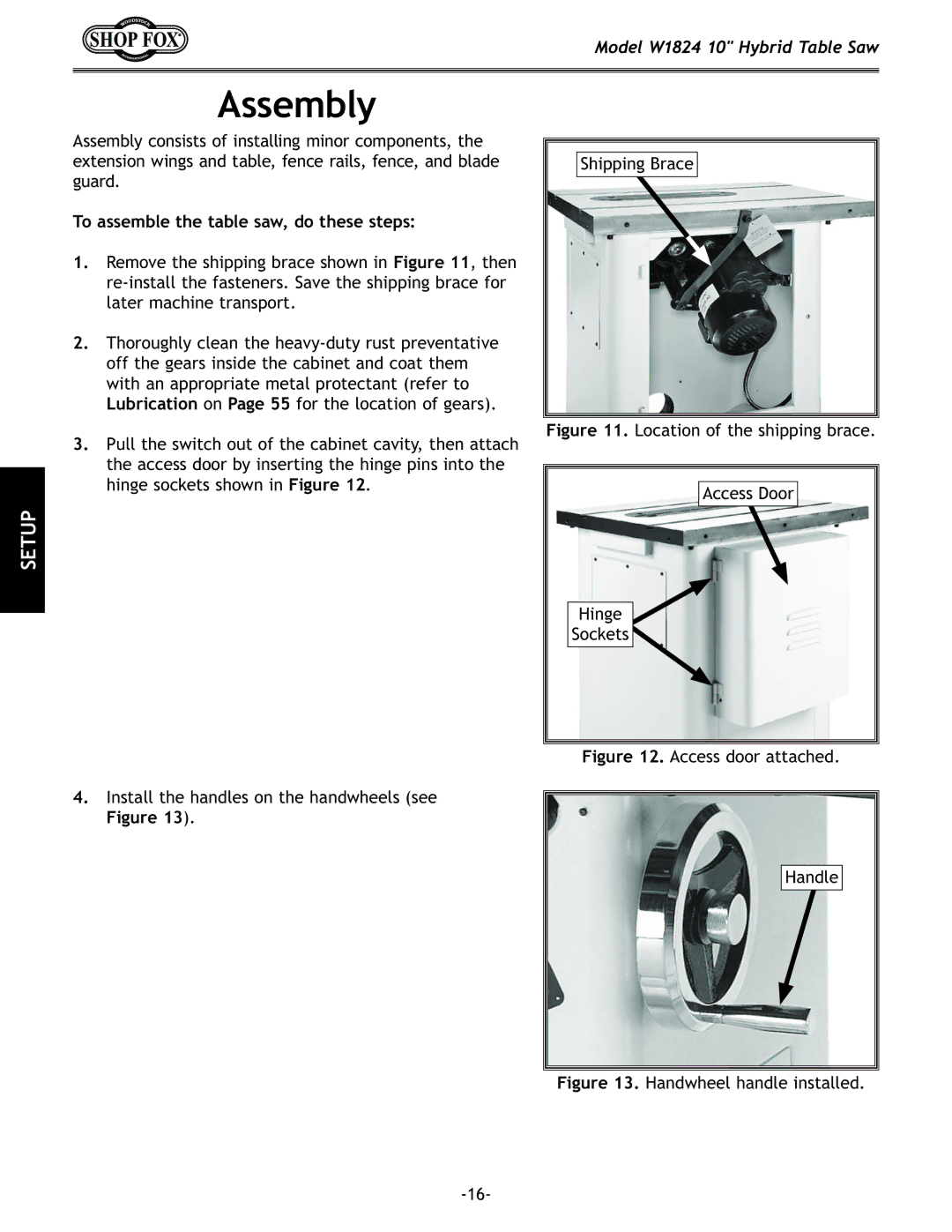 Woodstock W1824 manual Assembly, To assemble the table saw, do these steps 