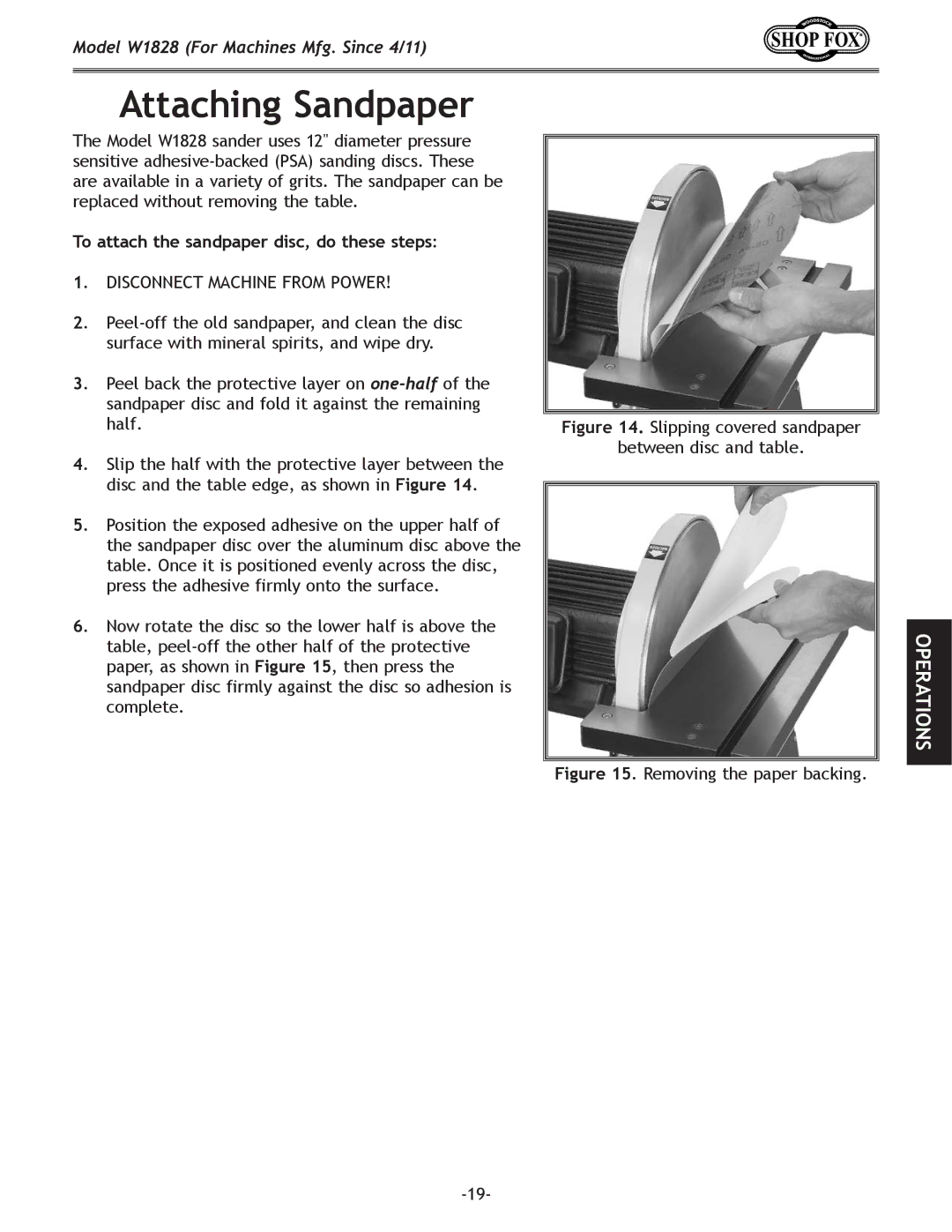 Woodstock W1828 owner manual Attaching Sandpaper, To attach the sandpaper disc, do these steps 