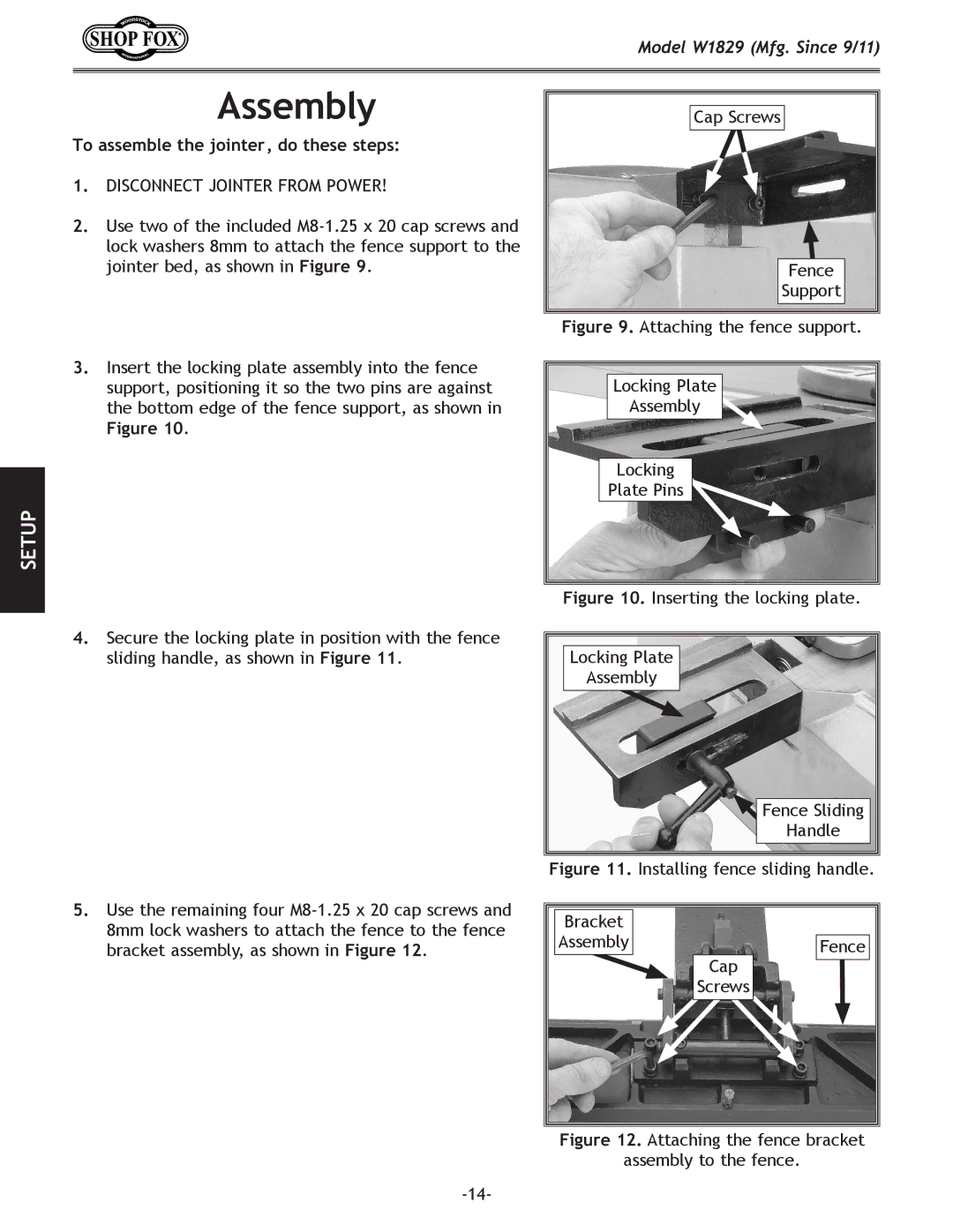 Woodstock W1829 manual Assembly, To assemble the jointer, do these steps 