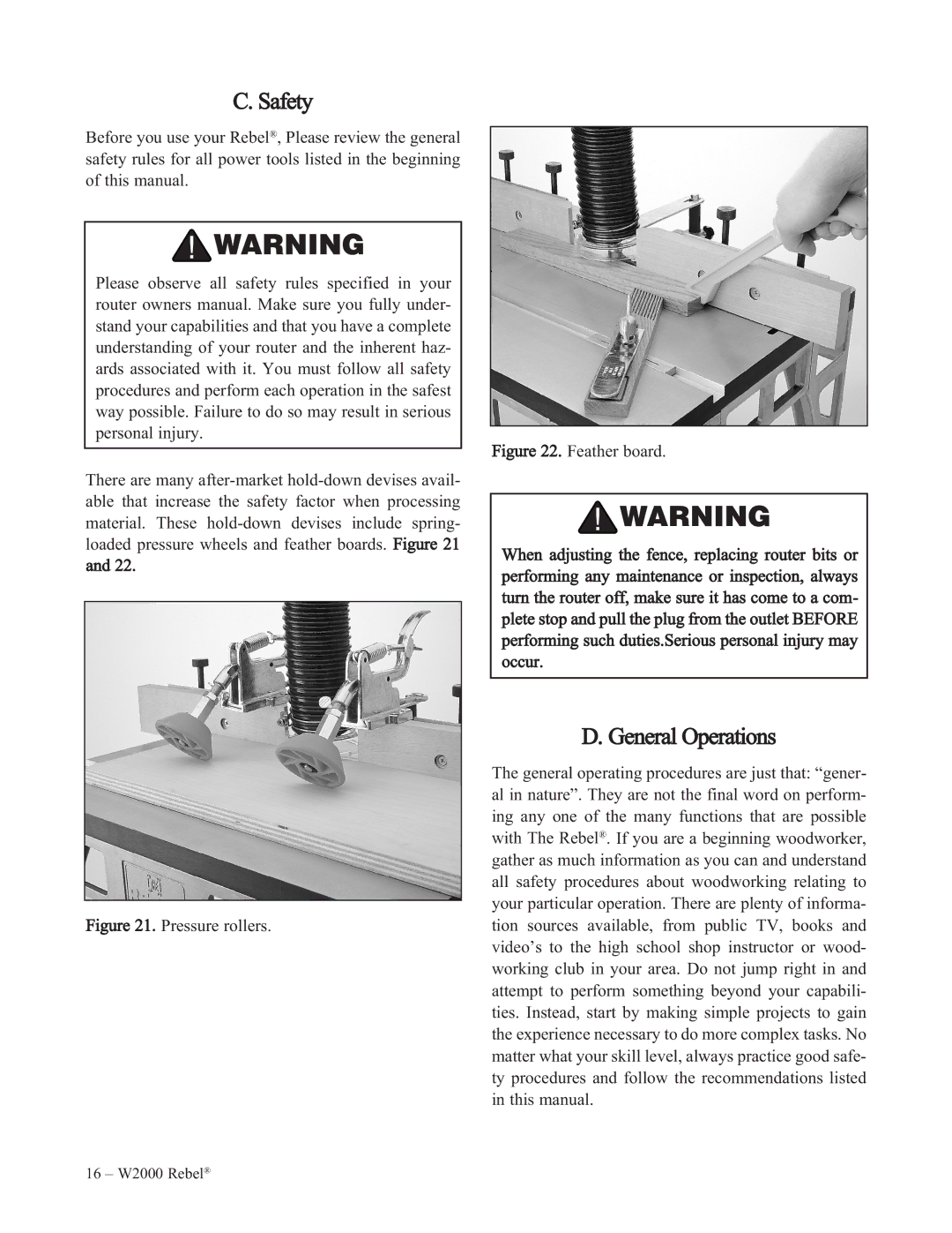 Woodstock W2000 manual Safety, General Operations 