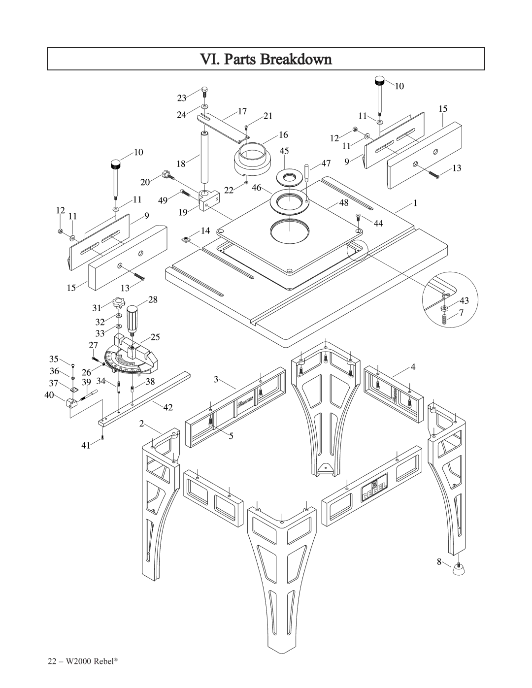 Woodstock W2000 manual VI. Parts Breakdown 