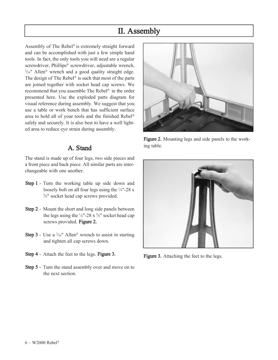 Woodstock W2000 manual II. Assembly, Stand 