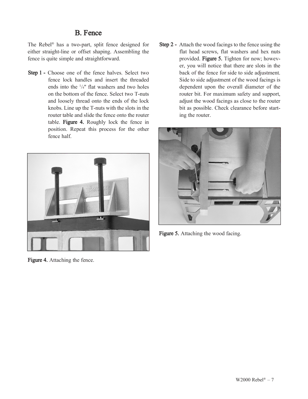 Woodstock W2000 manual Fence, Attaching the wood facing 