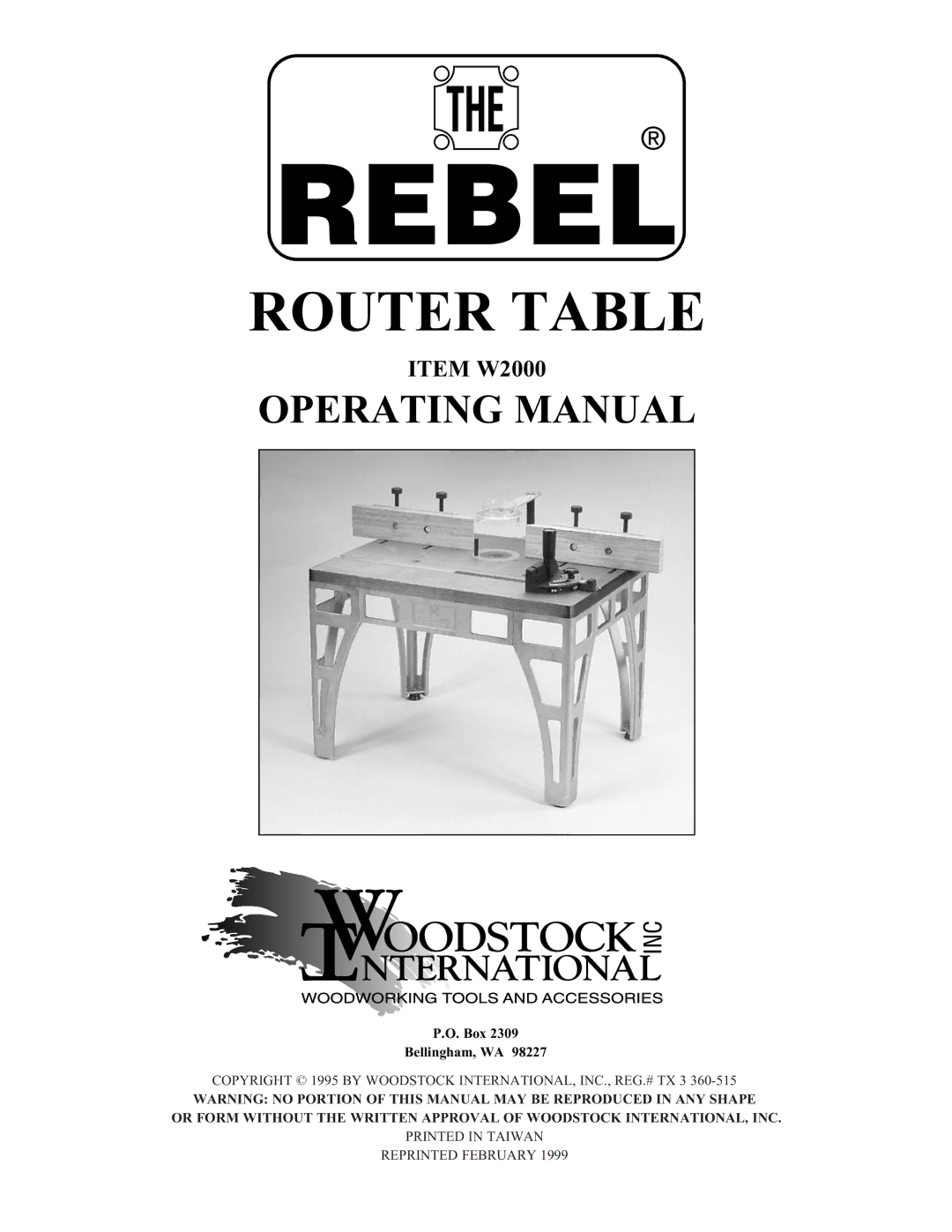 Woodstock manual Router Table, Item W2000 