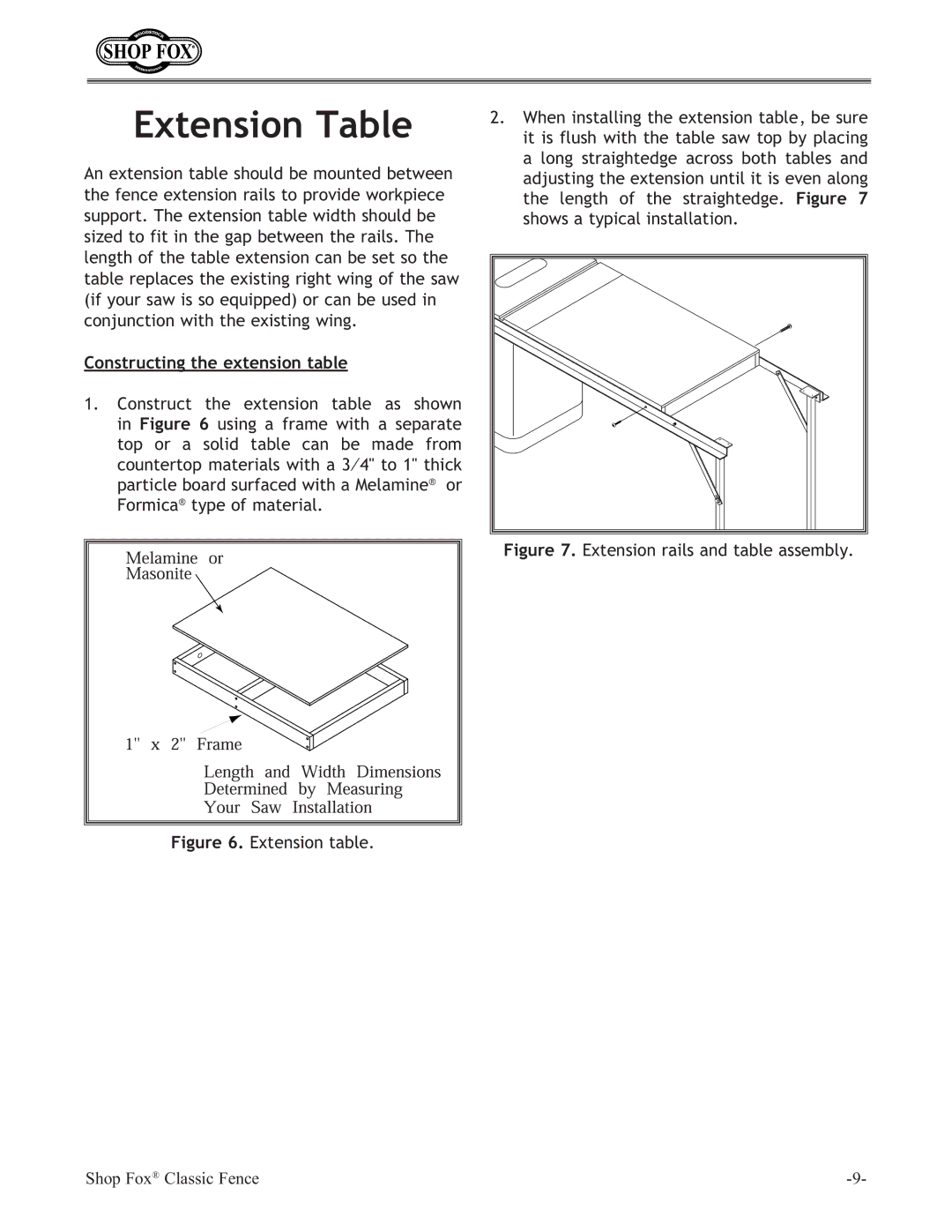 Woodstock W2006, W2005, W2007 instruction manual Extension Table, Constructing the extension table 