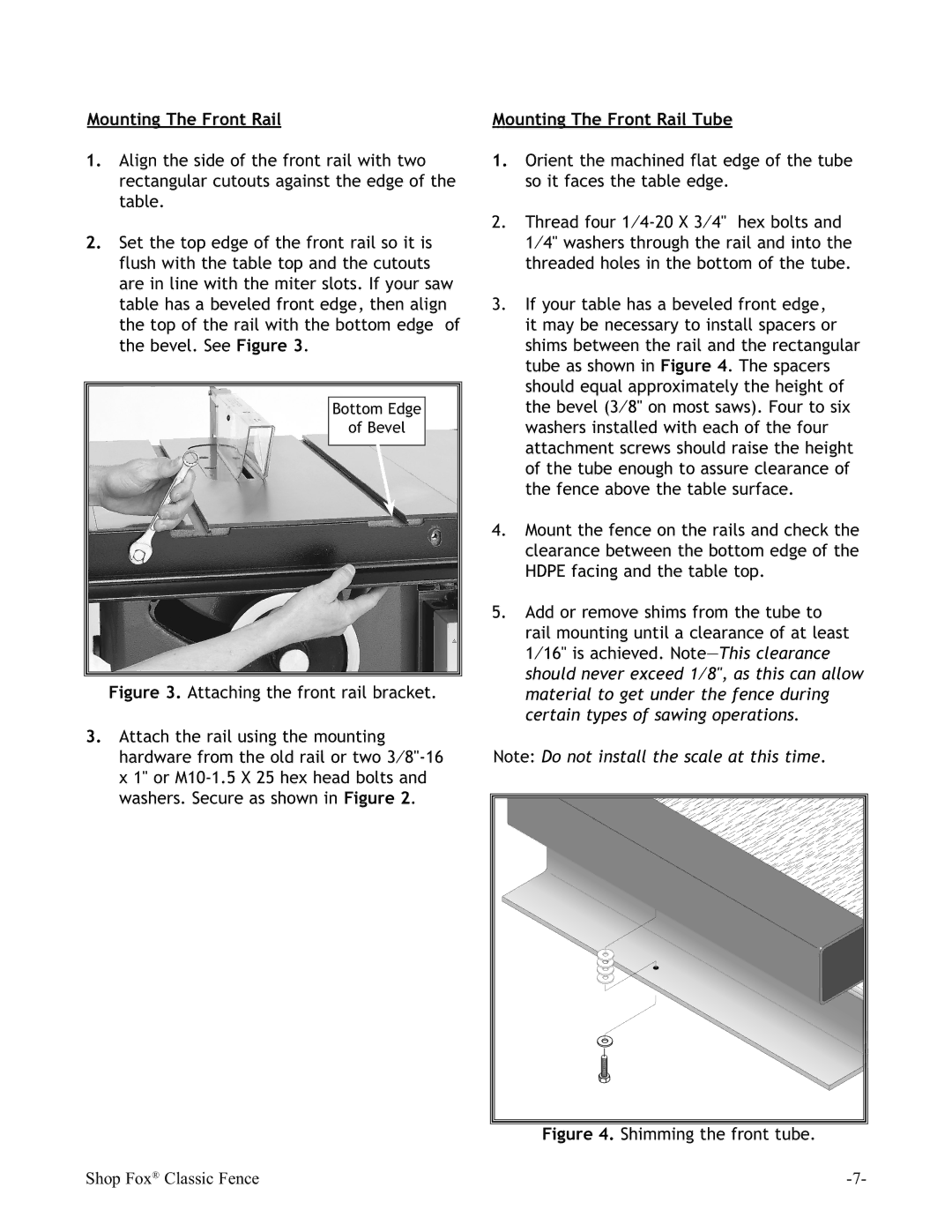 Woodstock W2005, W2007, W2006 instruction manual Mounting The Front Rail Tube 