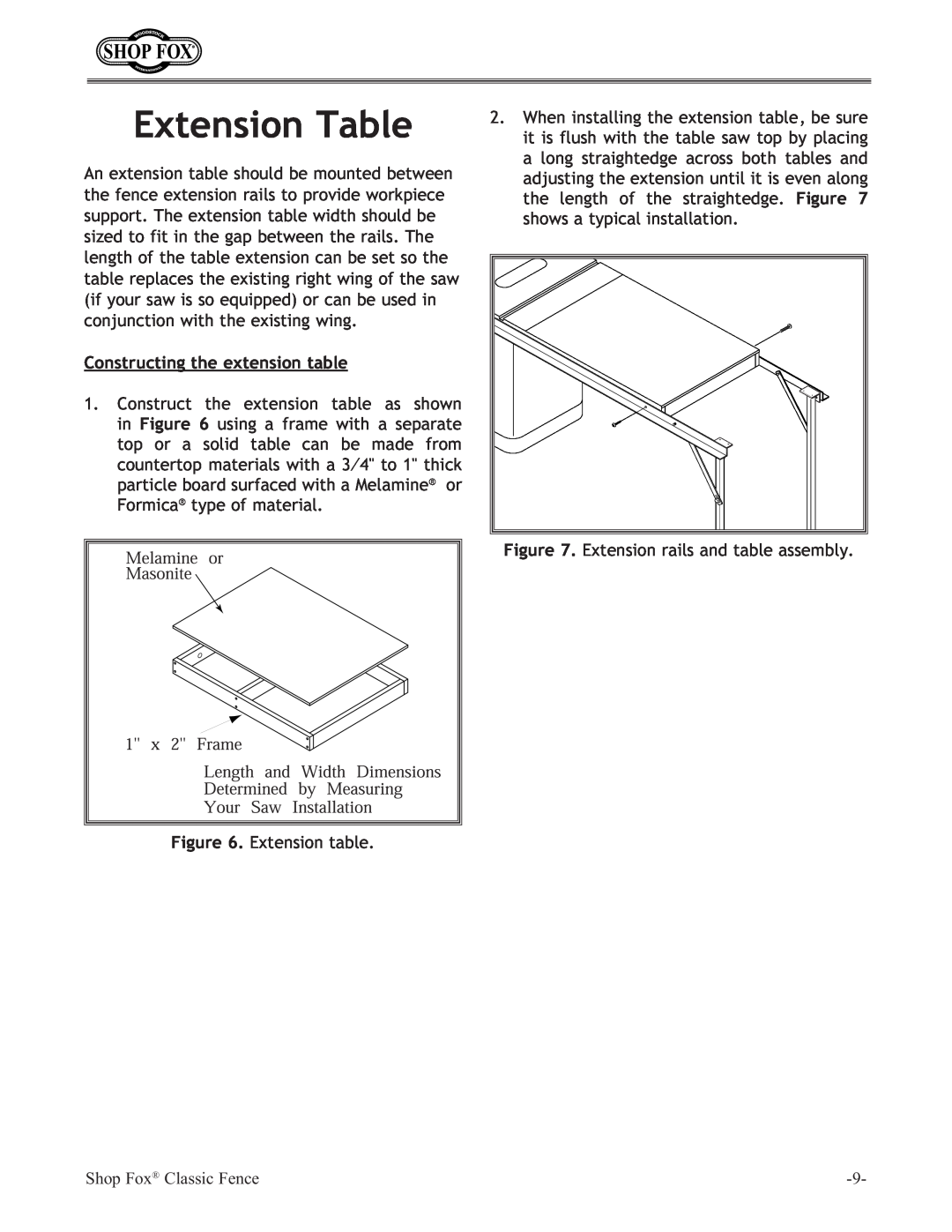 Woodstock W2006, W2005, W2007 instruction manual Extension Table, Constructing the extension table 