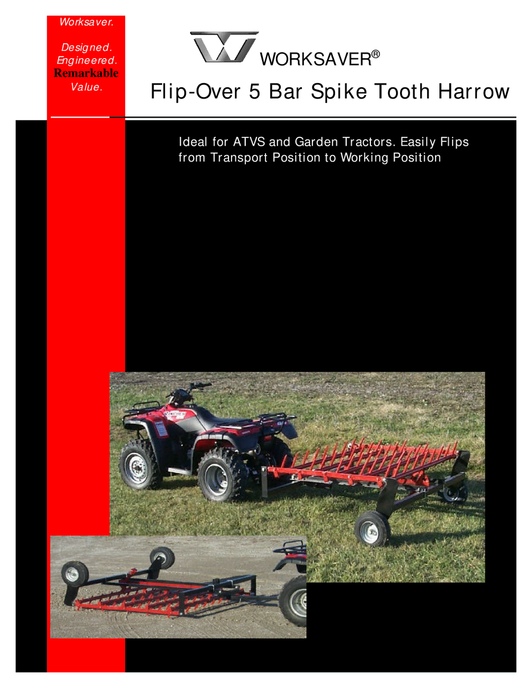 Worksaver 250cc manual Flip-Over 5 Bar Spike Tooth Harrow 