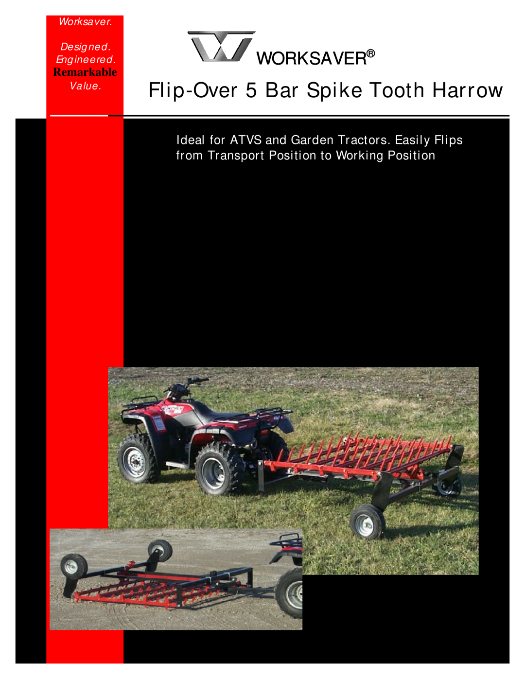 Worksaver 250cc manual Flip-Over 5 Bar Spike Tooth Harrow, Remarkable, Worksaver Designed Engineered, Value 