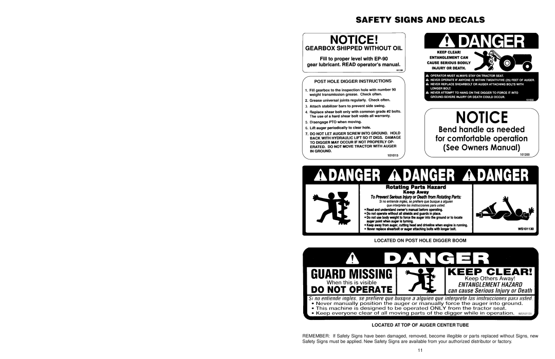 Worksaver 300 operating instructions Safety Signs and Decals 