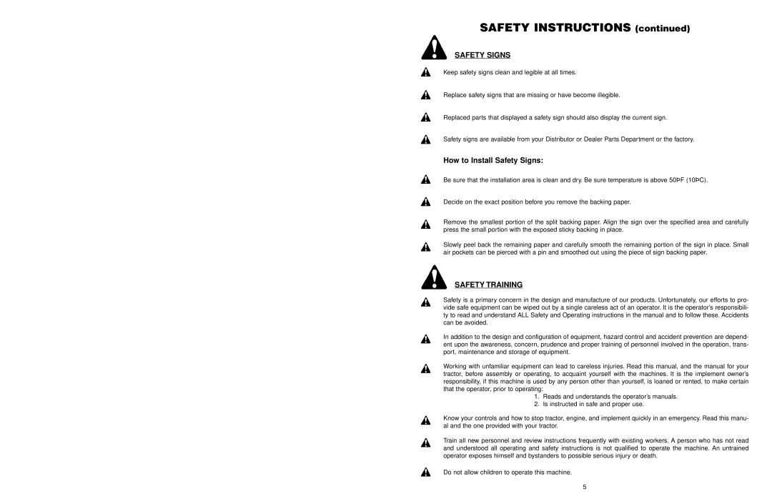 Worksaver 300 operating instructions Safety Signs, Safety Training 