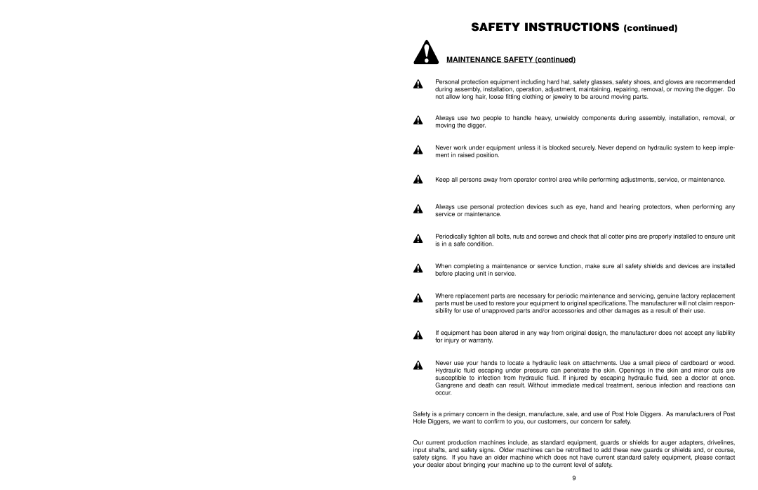 Worksaver 300 operating instructions MAINTENANCE SAFETY continued, SAFETY INSTRUCTIONS continued 