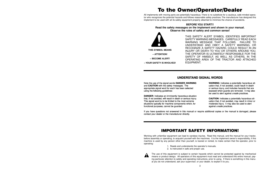 Worksaver 300 To the Owner/Operator/Dealer, Important Safety Information, Understand Signal Words, Before You Start 