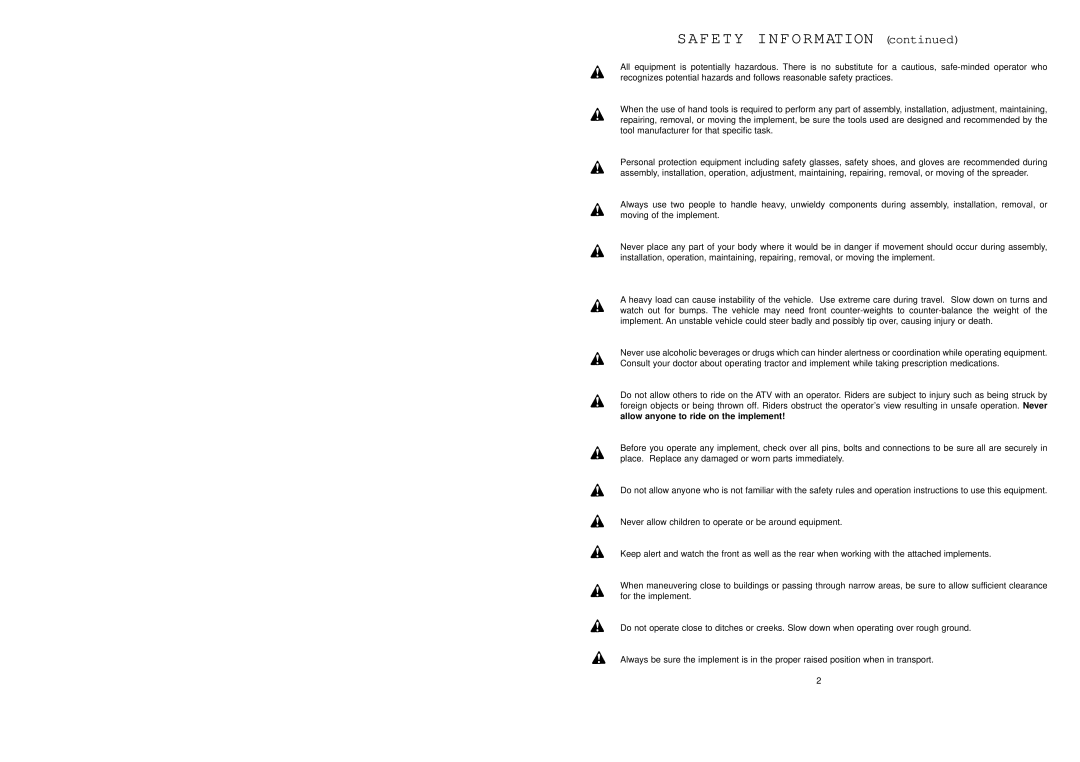 Worksaver ATVK-350, ATVK-370, ATVK-390 operating instructions Safety Information 