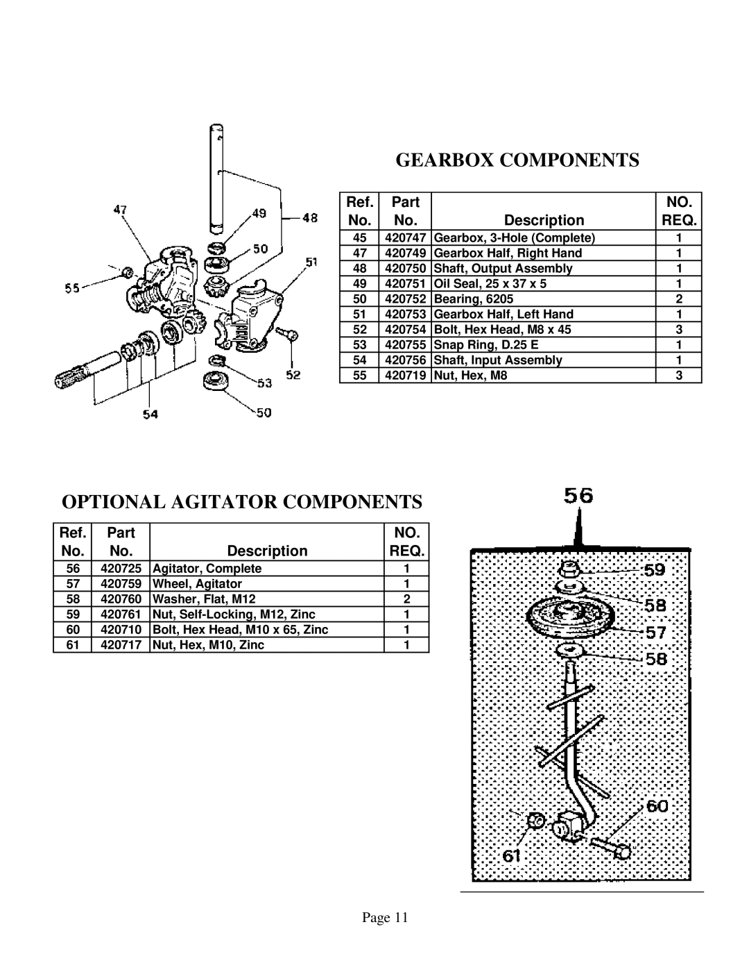 Worksaver CS-694, CS-1094, CSP-694, CSP-1094 instruction manual Gearbox Components, Req 