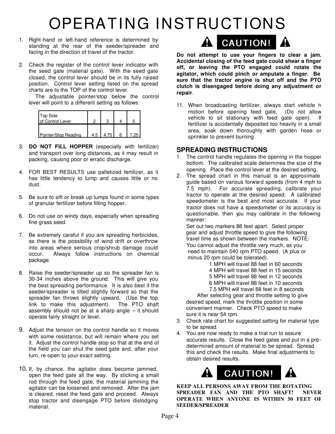 Worksaver CS-694, CS-1094, CSP-694, CSP-1094 instruction manual Operating Instructions, Spreading Instructions 