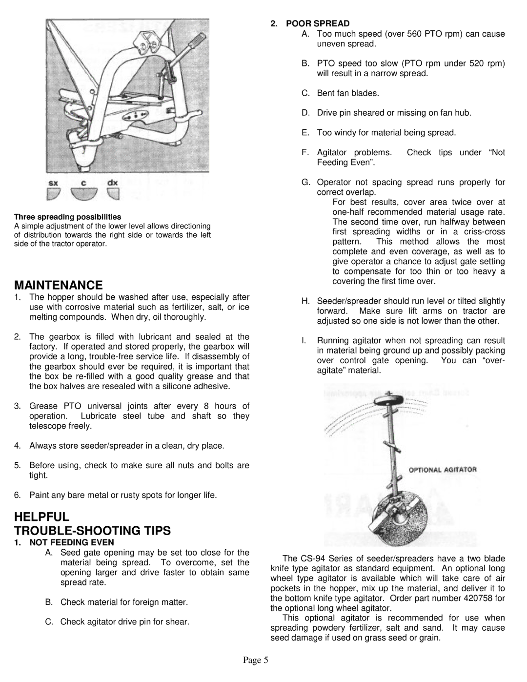 Worksaver CS-694, CS-1094, CSP-694, CSP-1094 instruction manual Maintenance 