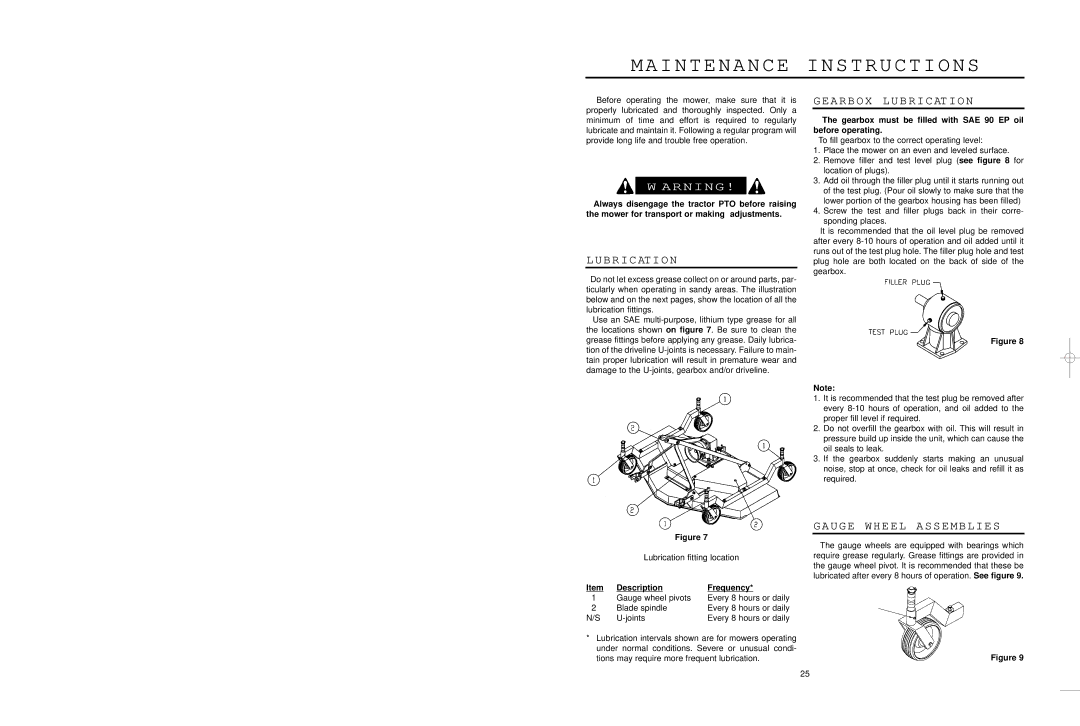 Worksaver EM/2 60, EM/2 72 warranty Maintenance Instructions, B R I C At I O N, Gearbox Lubrication, Gauge Wheel Assemblies 