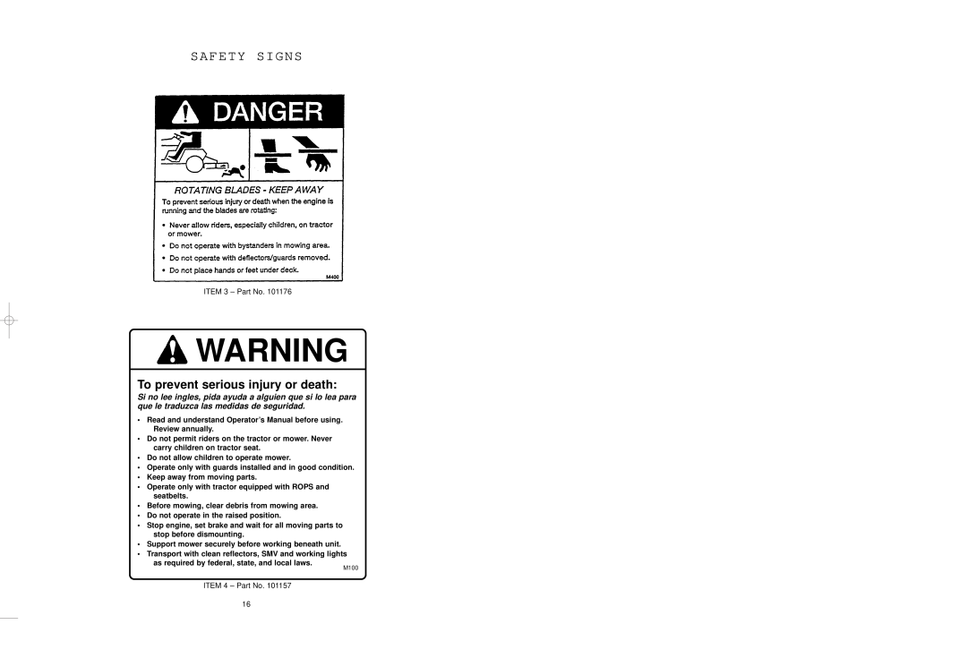 Worksaver EM/2 60, EM/2 72 warranty To prevent serious injury or death, Safety Signs 