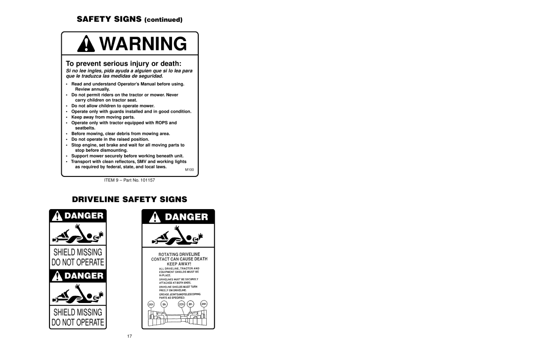 Worksaver FM 560, FM 572 warranty Shield Missing Do not Operate 