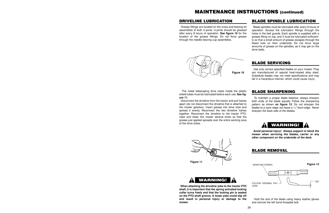 Worksaver FM 560, FM 572 warranty Maintenance Instructions 