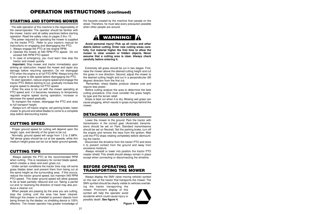 Worksaver FM 560, FM 572 OPERATION INSTRUCTIONS continued, Starting And Stopping Mower, Cutting Speed, Cutting Tips 