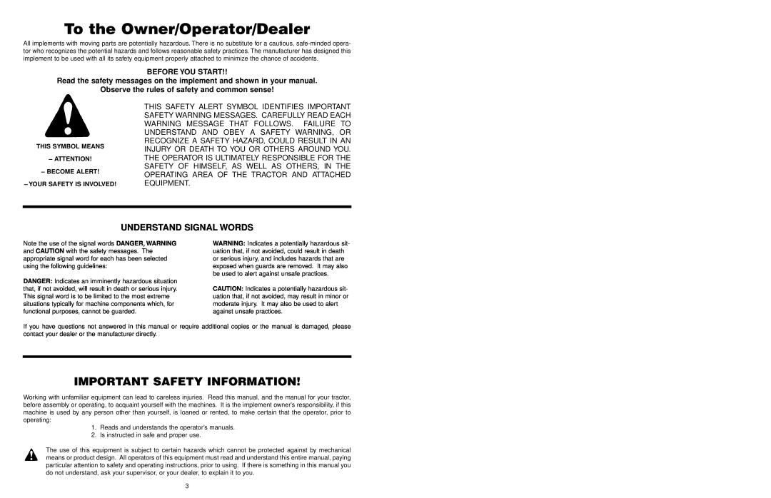 Worksaver FOH-5 To the Owner/Operator/Dealer, Important Safety Information, Understand Signal Words, Before You Start 