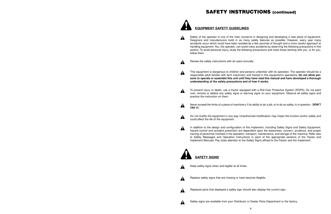 Worksaver FOH-5 manual SAFETY INSTRUCTIONS continued, Equipment Safety Guidelines, Safety Signs, Try It 