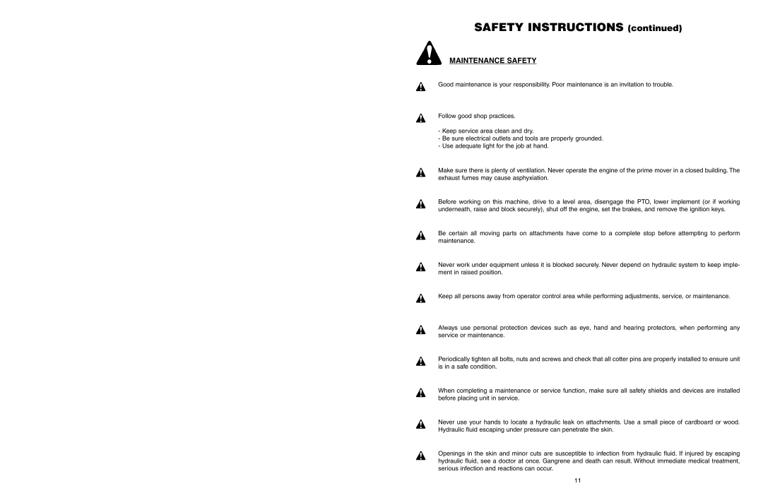 Worksaver GLB-330, GLB-340, GLB-2200, GLB-3000 manual Maintenance Safety 