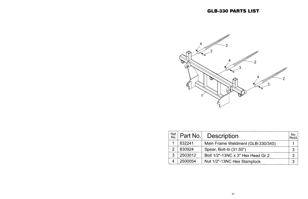 Worksaver GLB-2200, GLB-340, GLB-3000 manual GLB-330 Parts List 