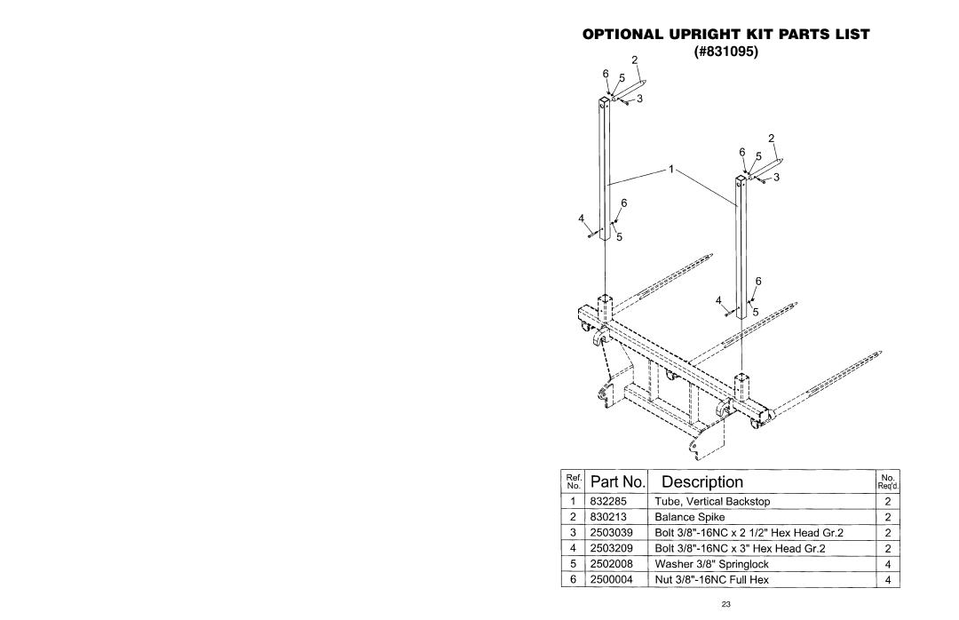 Worksaver GLB-330, GLB-340, GLB-2200, GLB-3000 manual Optional Upright KIT Parts List 