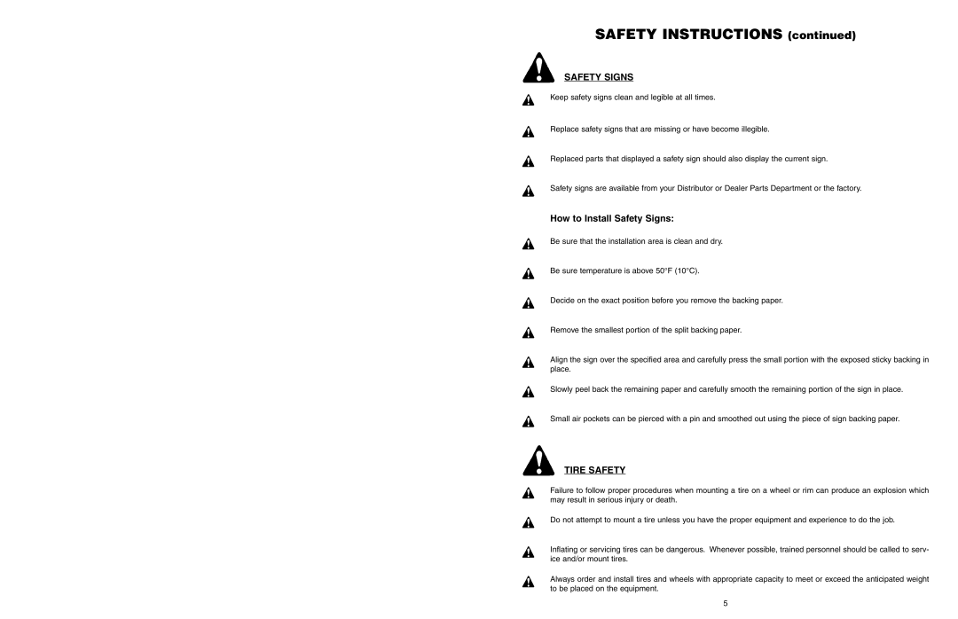 Worksaver GLB-2200, GLB-330, GLB-340, GLB-3000 manual Safety Signs, Tire Safety 