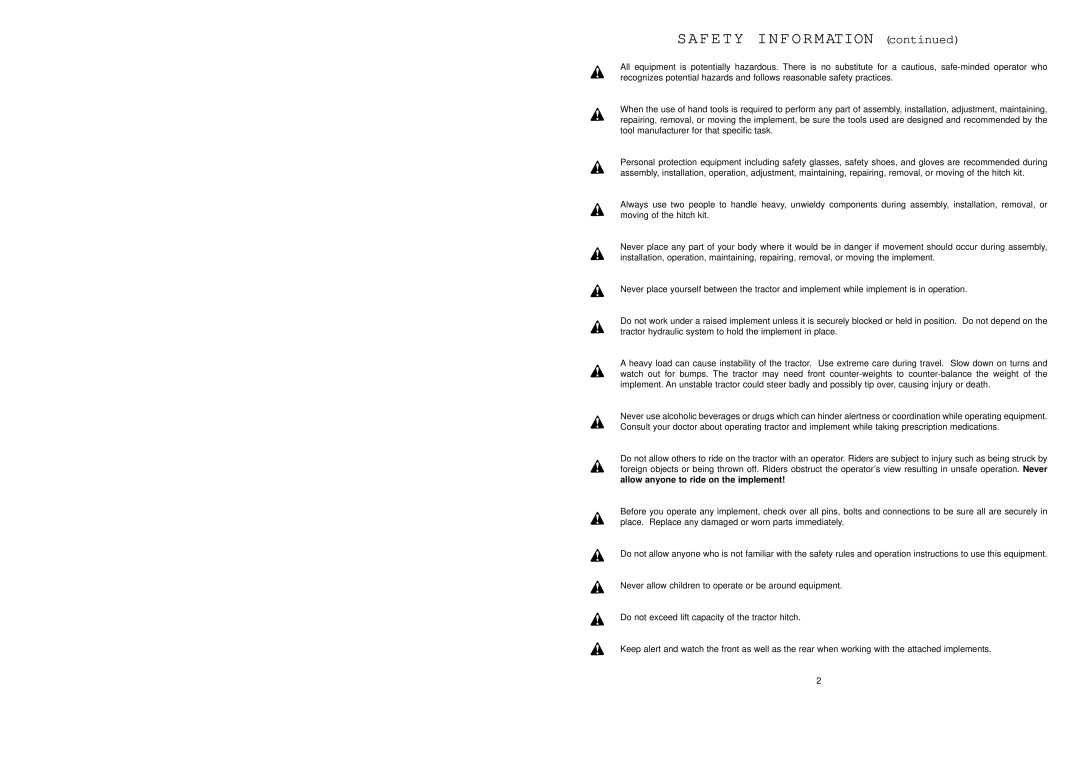 Worksaver HK-102 warranty Safety Information 