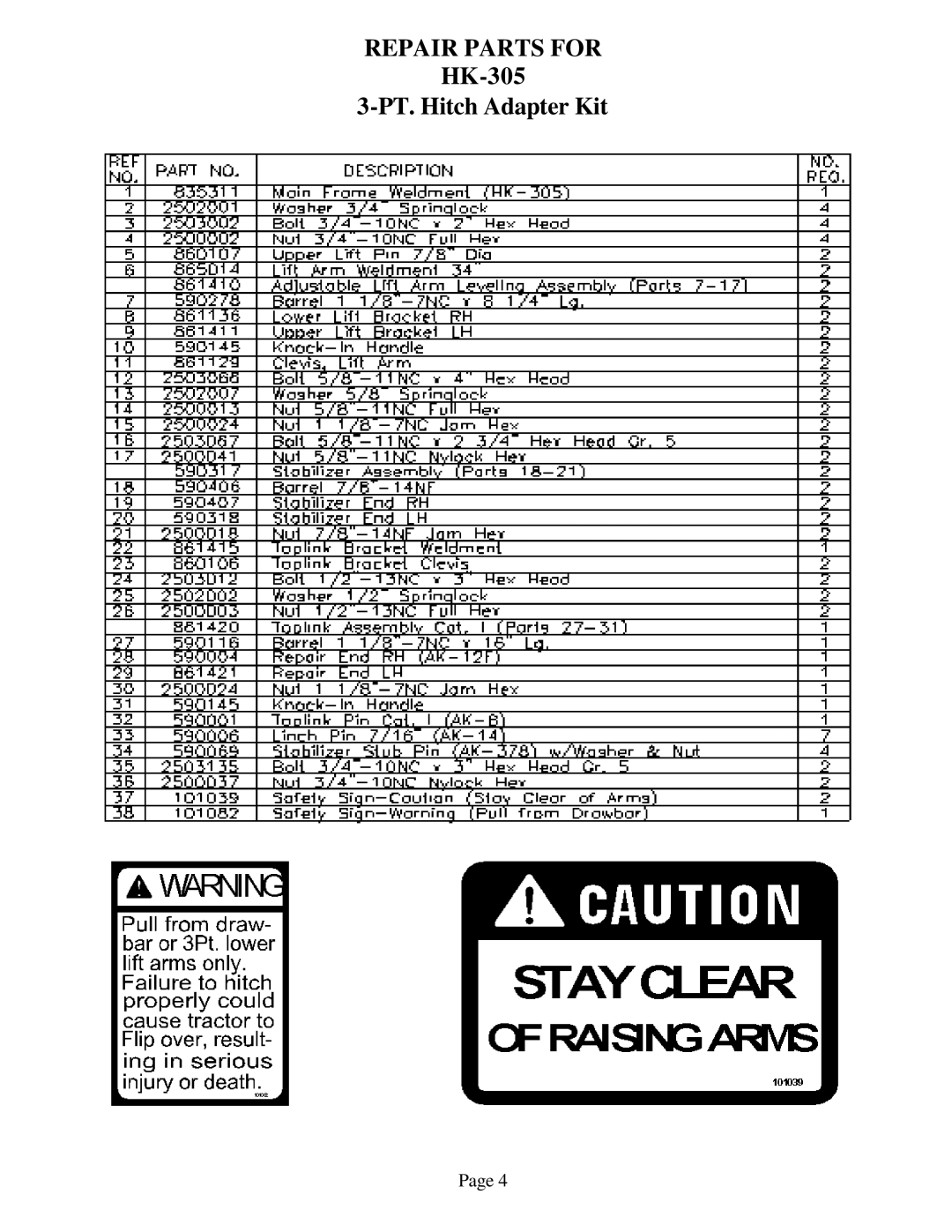 Worksaver HK-305 owner manual Repair Parts for 