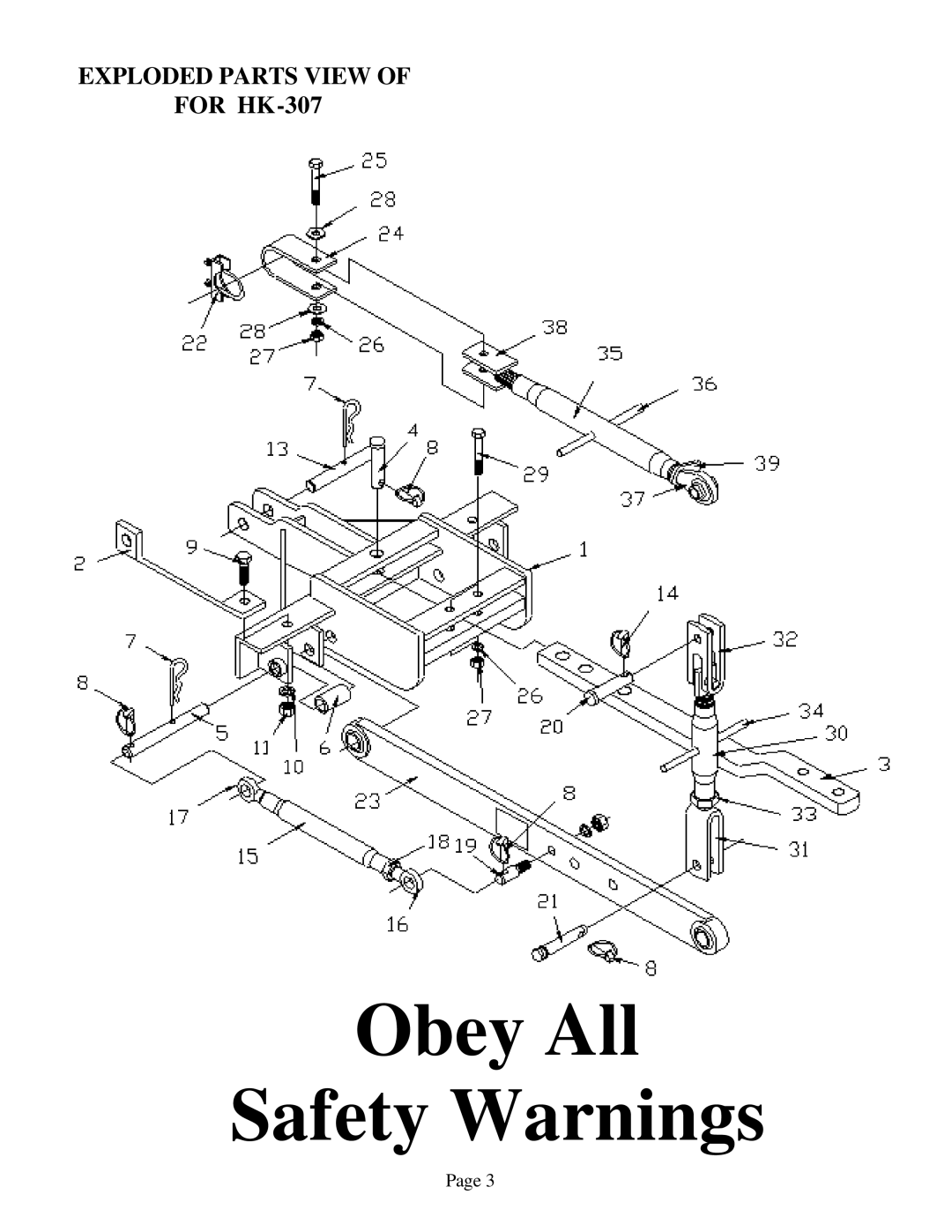 Worksaver owner manual Exploded Parts View, For HK-307 