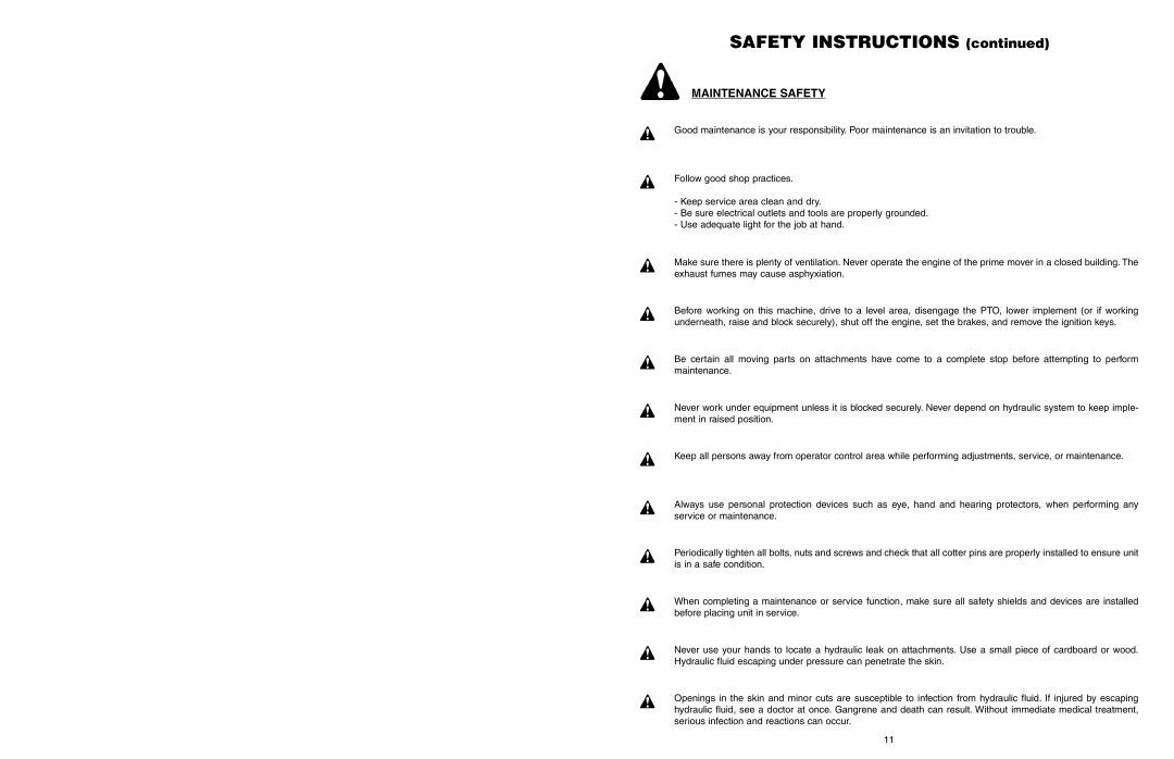 Worksaver JDBS-612, JDBS-434, JDBS-634, JDBS-412, JDBS-423, JDBS-623, JDBS-433 operating instructions Maintenance Safety 