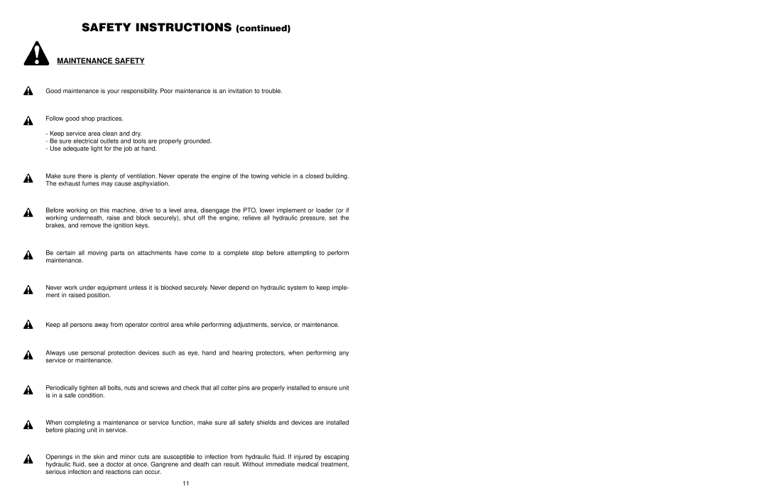 Worksaver PF-448 operating instructions Maintenance Safety 