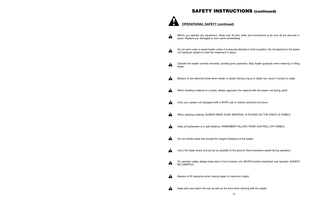 Worksaver PF-448 operating instructions Operational Safety 