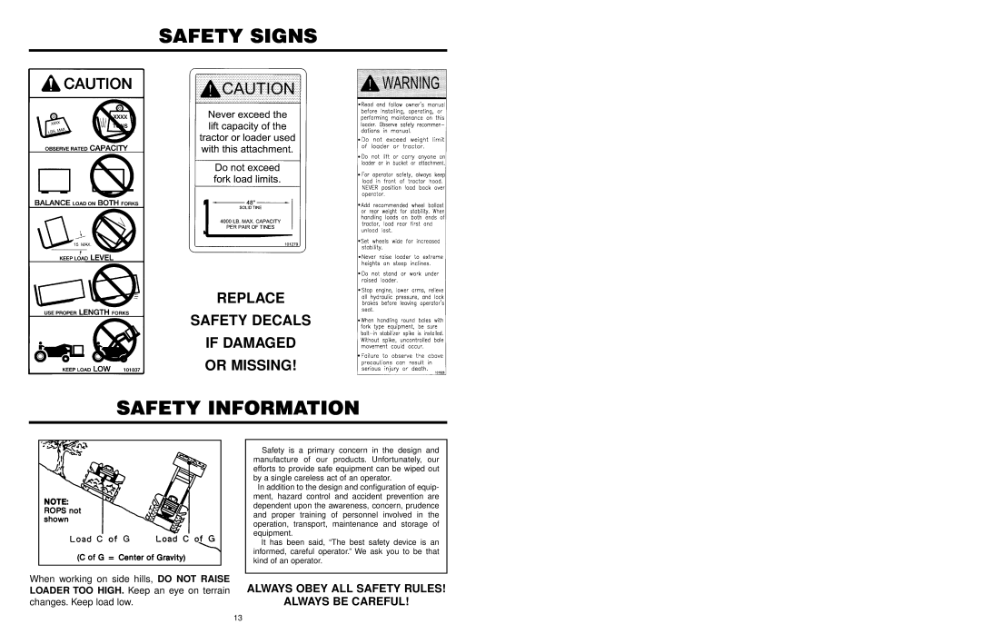 Worksaver PF-448 operating instructions Safety Signs, Safety Information, Replace Safety Decals If Damaged Or Missing 