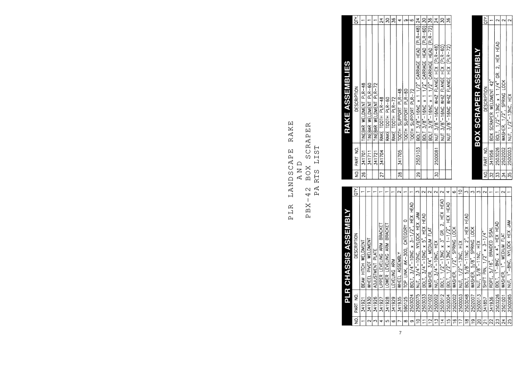 Worksaver PLR-48, PLR-60, PLR-72, PBX-42, PLR-48, PLR-72, PLR-60, PBX-42 PLR Landscape Rake PBX-42 BOX Scraper PA RTS List 