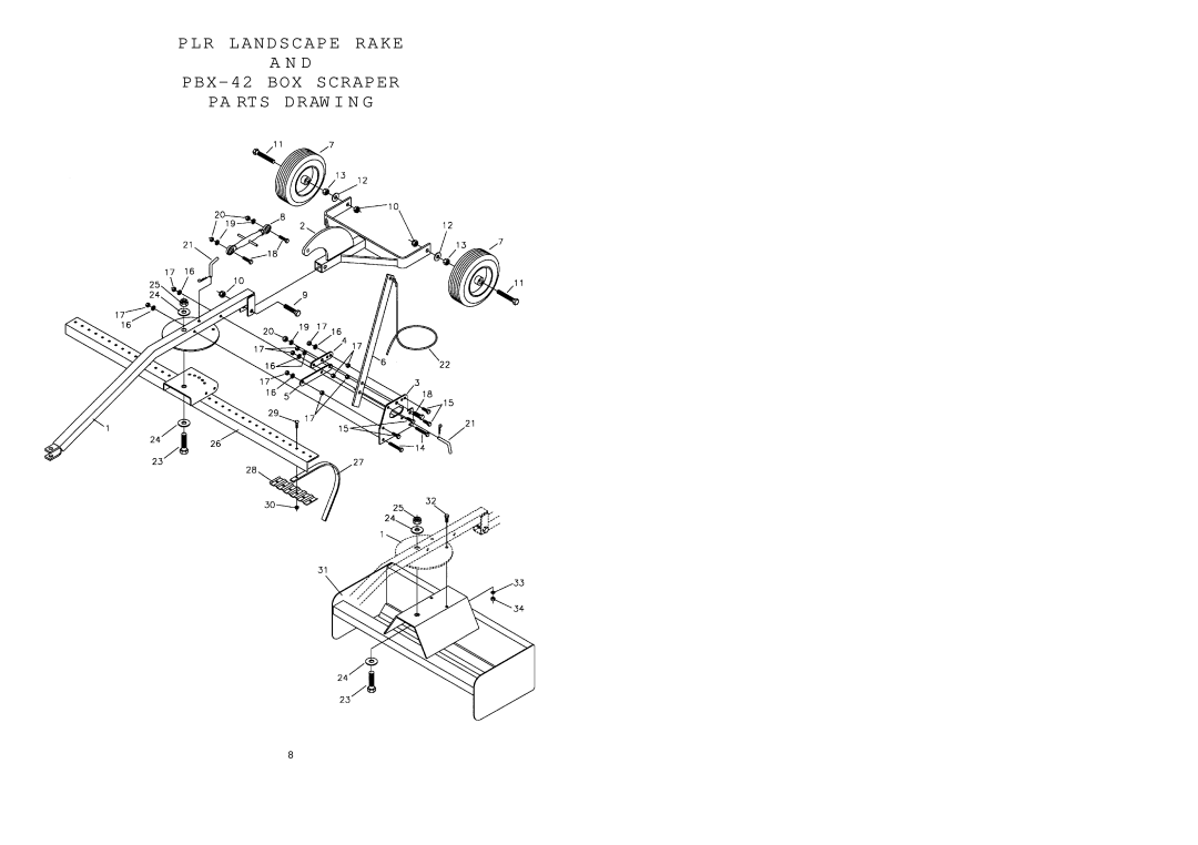 Worksaver PLR-48, PLR-72, PLR-60, PBX-42 warranty PLR Landscape Rake PBX-42 BOX Scraper PA RTS Draw I N G 