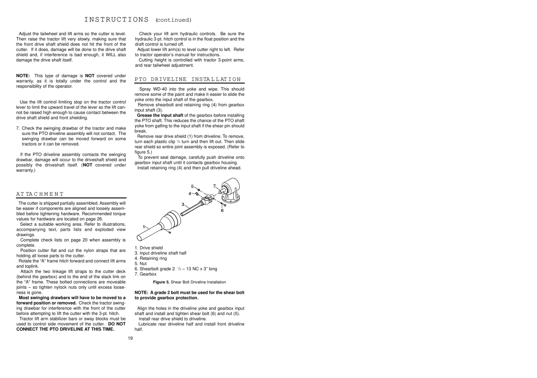 Worksaver SDM40-60, SDM40-48 manual PTO Driveline Insta L L Ation, At Ta C H M E N T, Connect the PTO Driveline AT this Time 