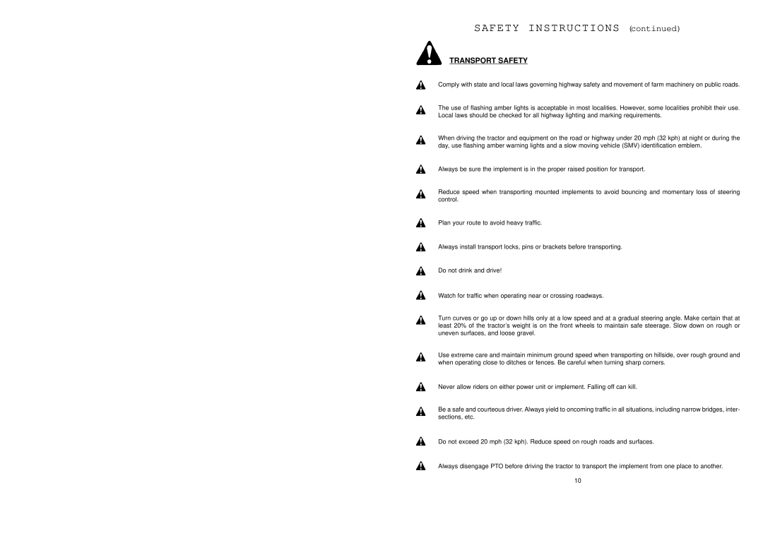 Worksaver SSPF-3742 operating instructions Transport Safety 