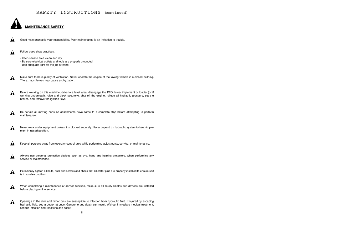 Worksaver SSPF-3742 operating instructions Maintenance Safety 