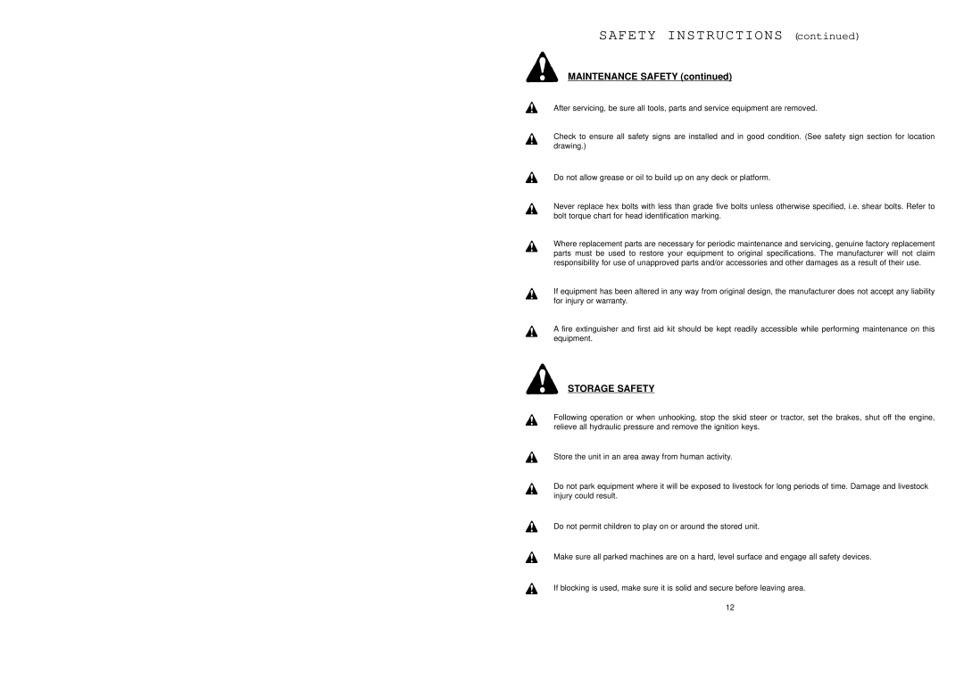 Worksaver SSPF-3742 operating instructions Maintenance Safety, Storage Safety 