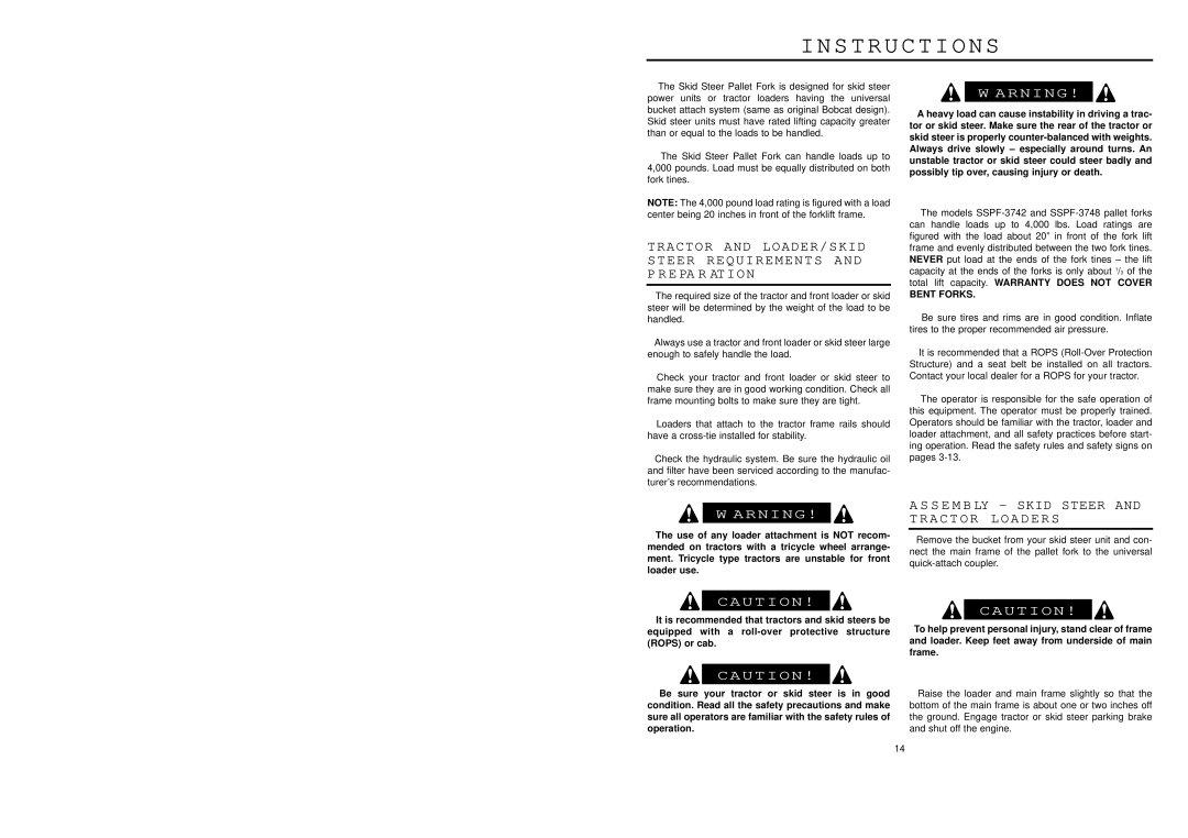 Worksaver SSPF-3742 operating instructions S T R U C T I O N S, Arning 